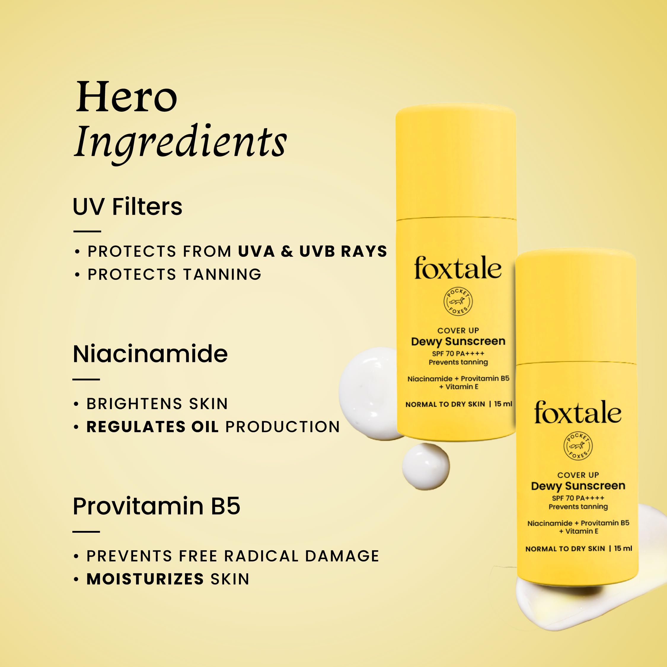 FoxTale SPF 70 Niacinamide Dewy Sunscreen – (15 ml)